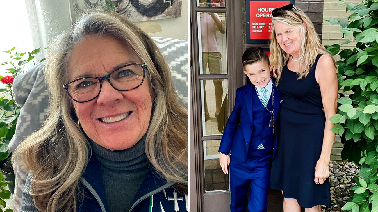 Portrait of Monica, and Monica with her grandson.