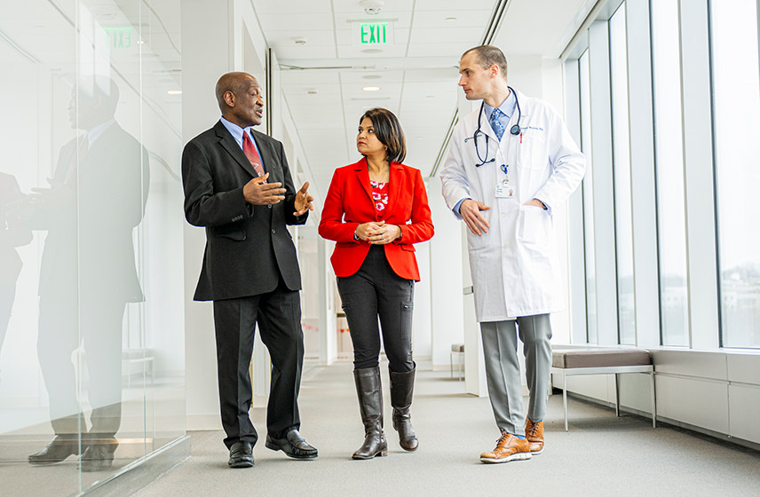 Cleveland Clinic caregivers talking in a hospital