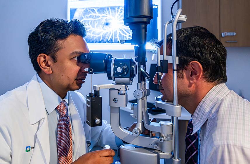 Patient getting a comprehensive ophthalmology exam